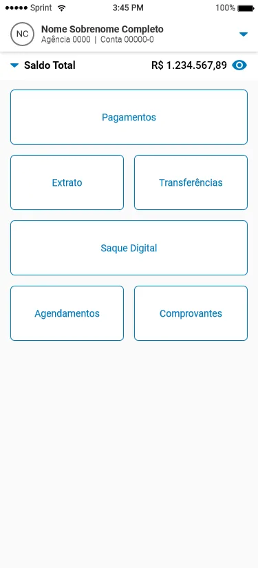 Tela final da home da conta digital PJ