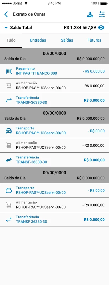 Tela final de extrato detalhado da conta PJ